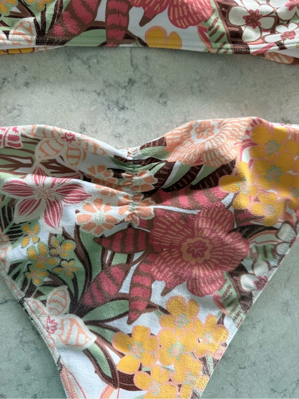 Roxy Floral Bikini Top in White, Pink & Yellow